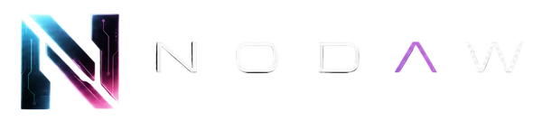NODAW logo with colorful design on a black background