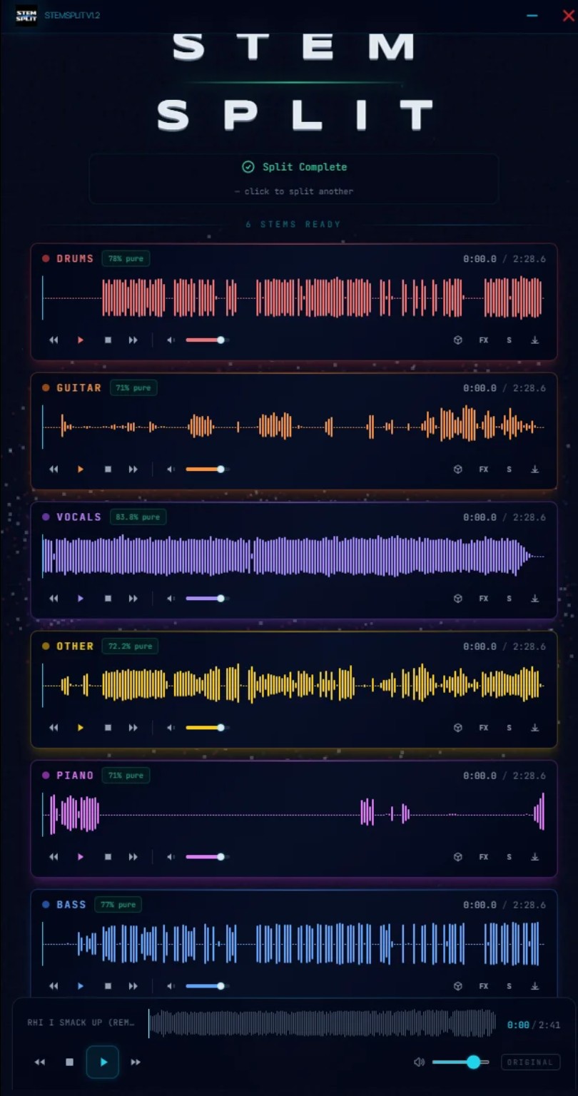Liminal™ AI Stem Splitter — Séparation locale des voix, de la batterie, de la basse et des instruments
