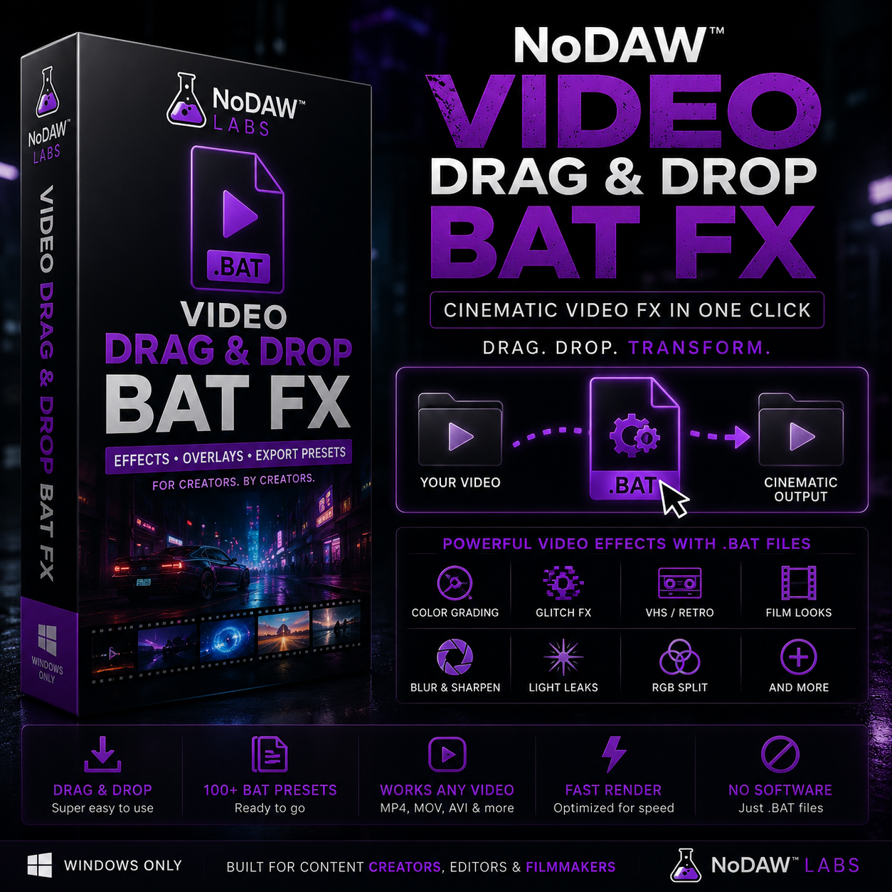 NoDAW™ Video FX — Drag-and-Drop Batch Processor (Windows)